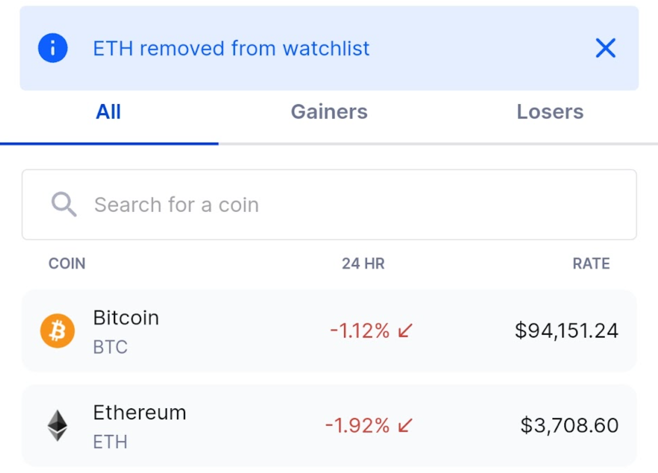 CoinSpot Mobile App - Creating a Watchlist – CoinSpot