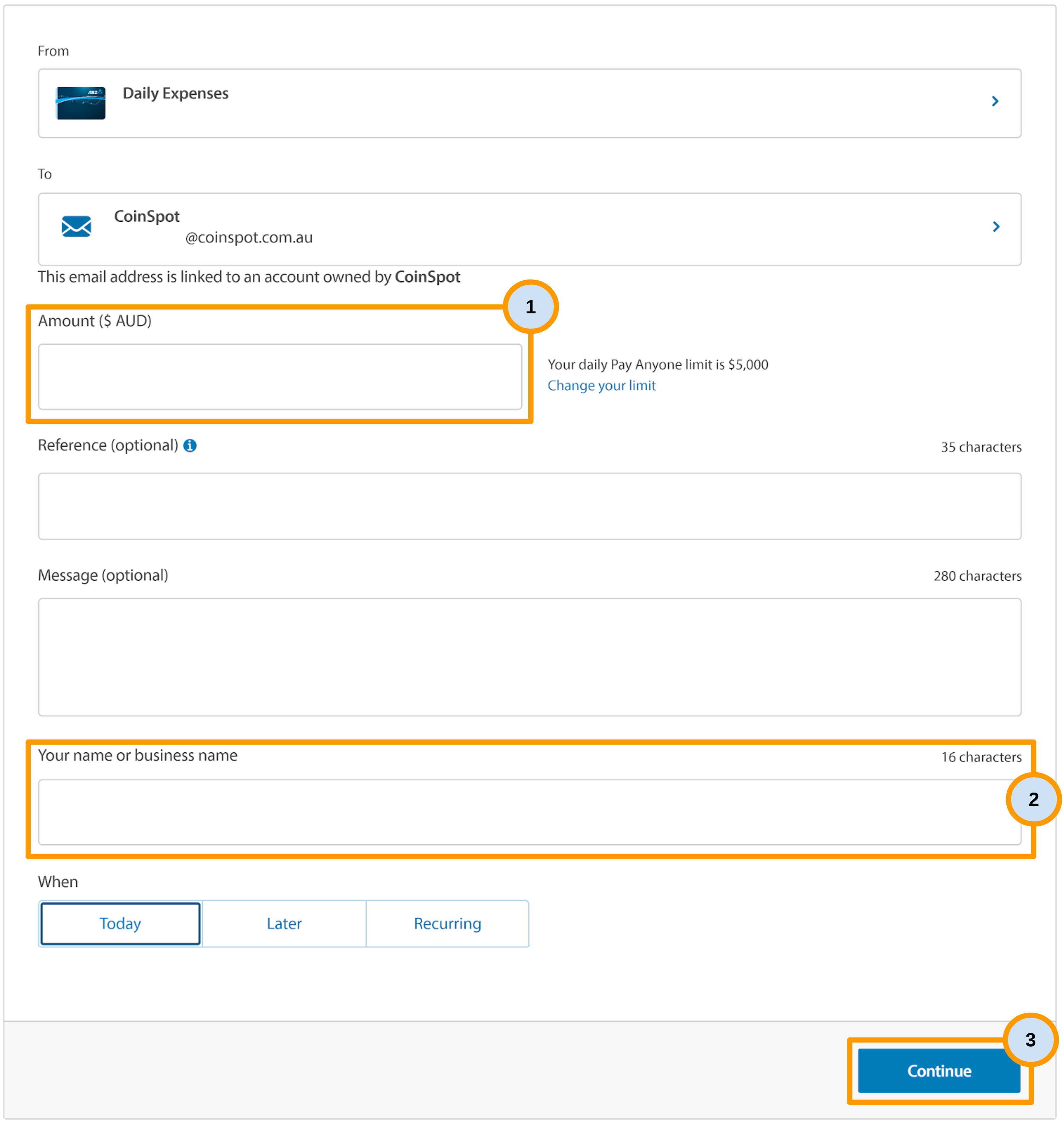 CoinSpot - ANZ PayID - Enter Amount.png