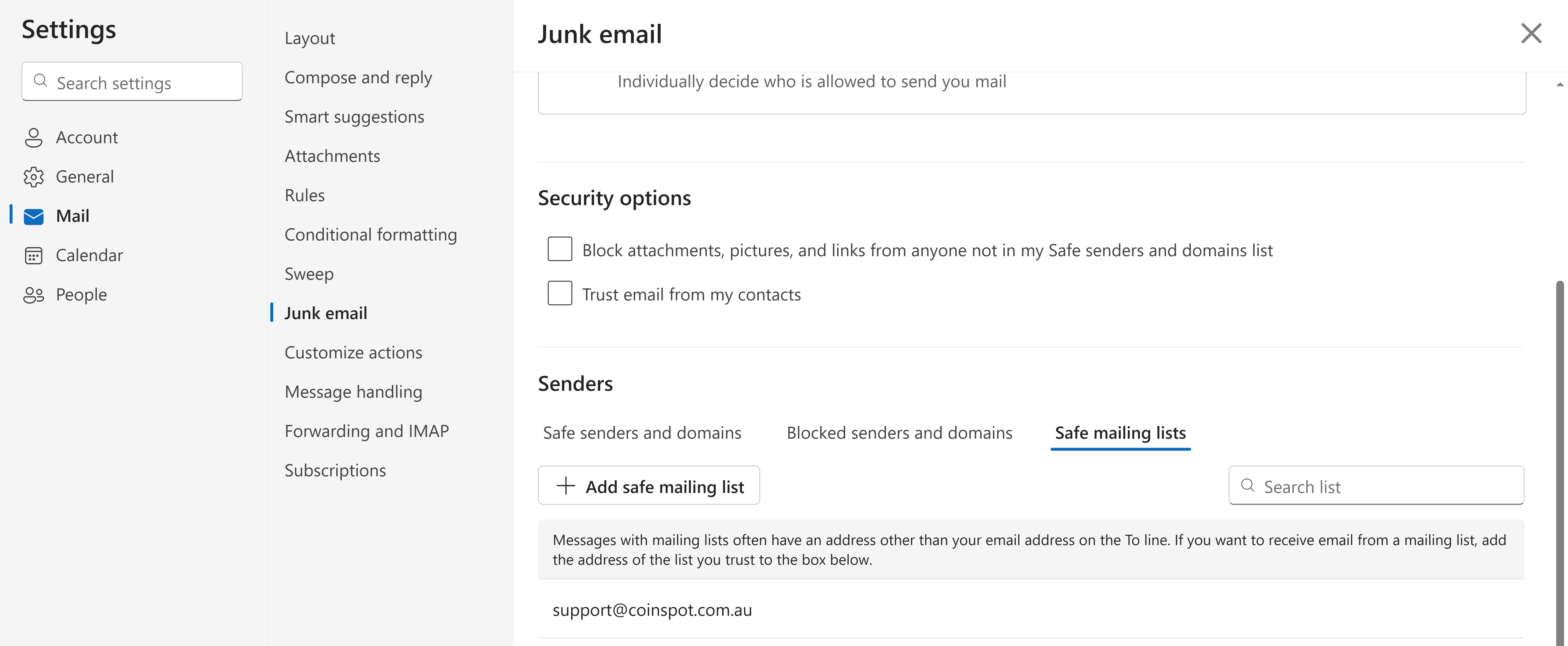 CoinSpot - Outlook - Safe mailing list added.png