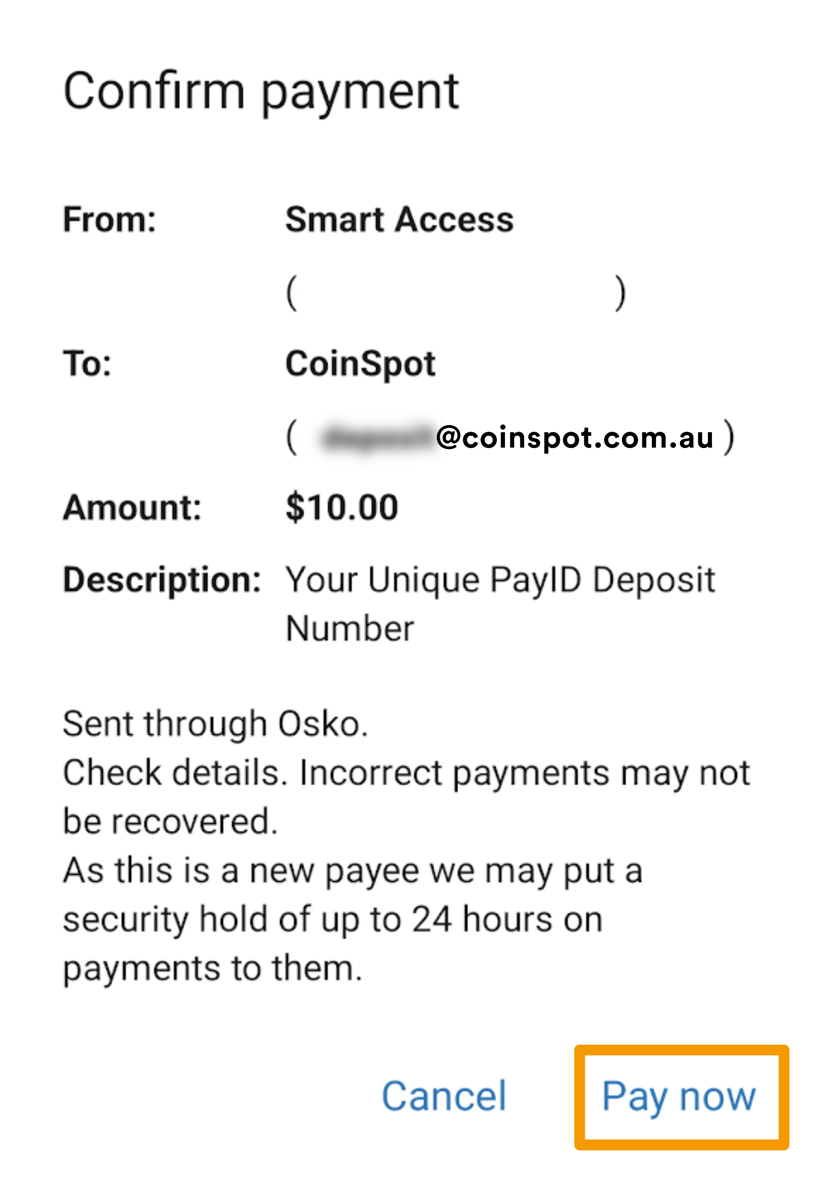 PayID deposits via Commonwealth Bank – CoinSpot