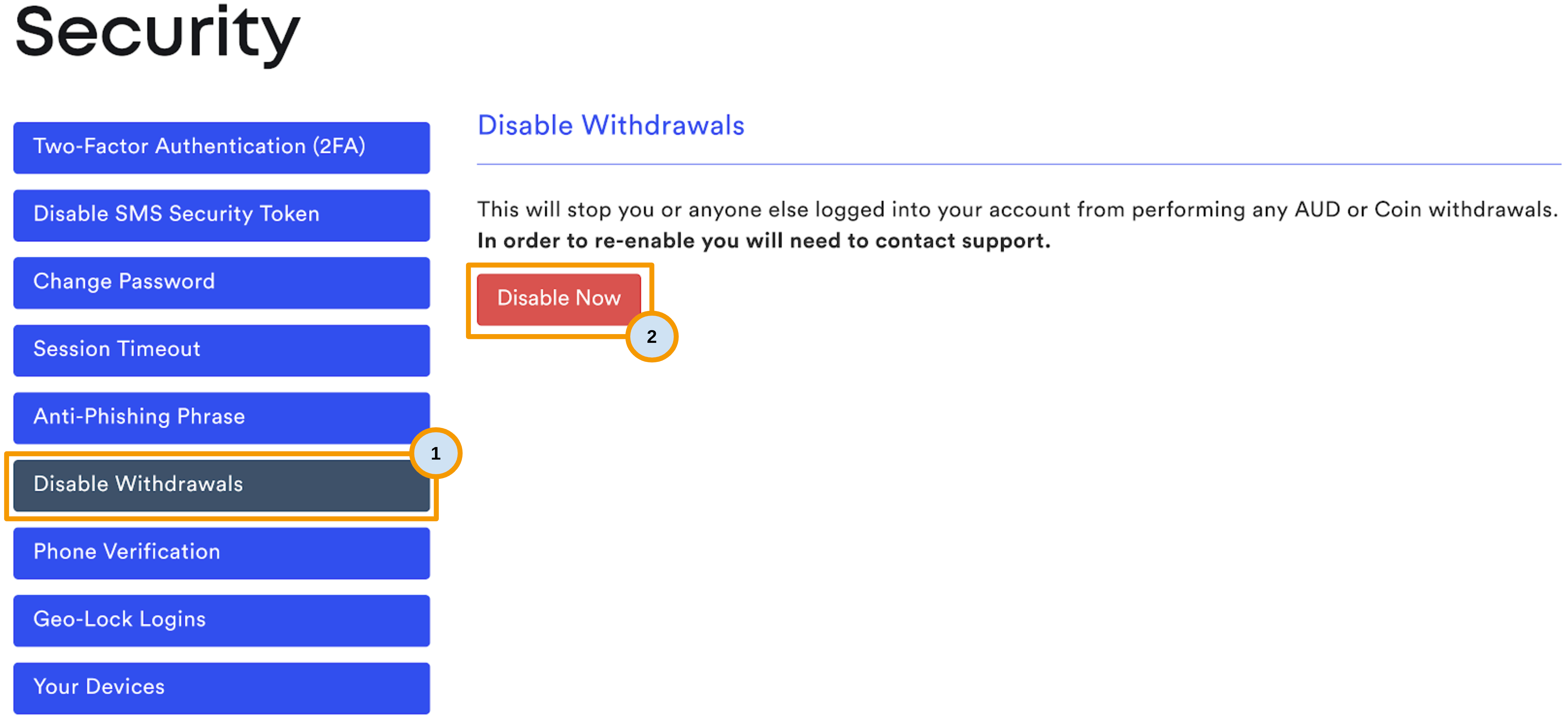 CoinSpot - Disable Withdrawals Page.png