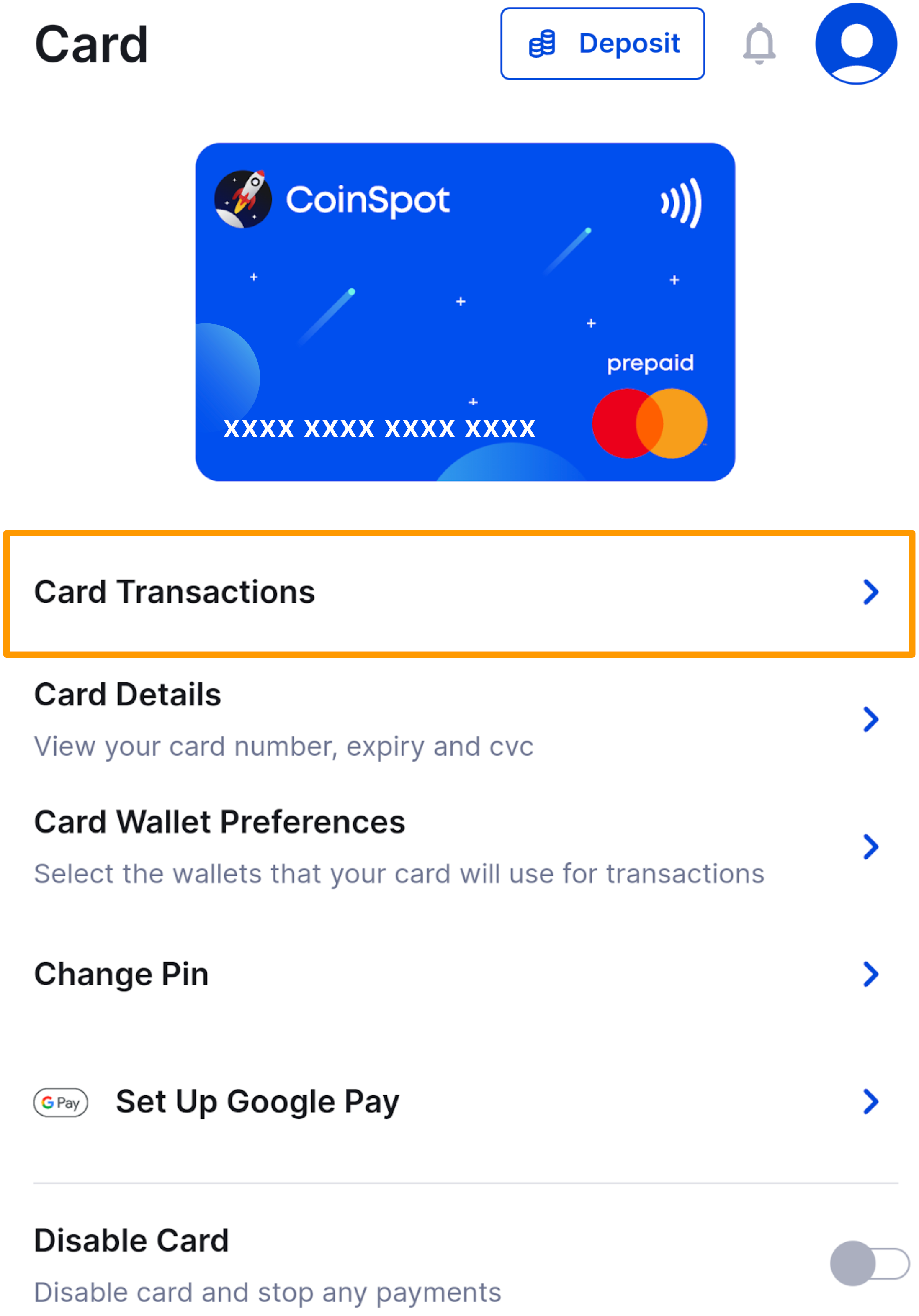 CoinSpot Mastercard - How do I view my transaction history - Figure 2.png