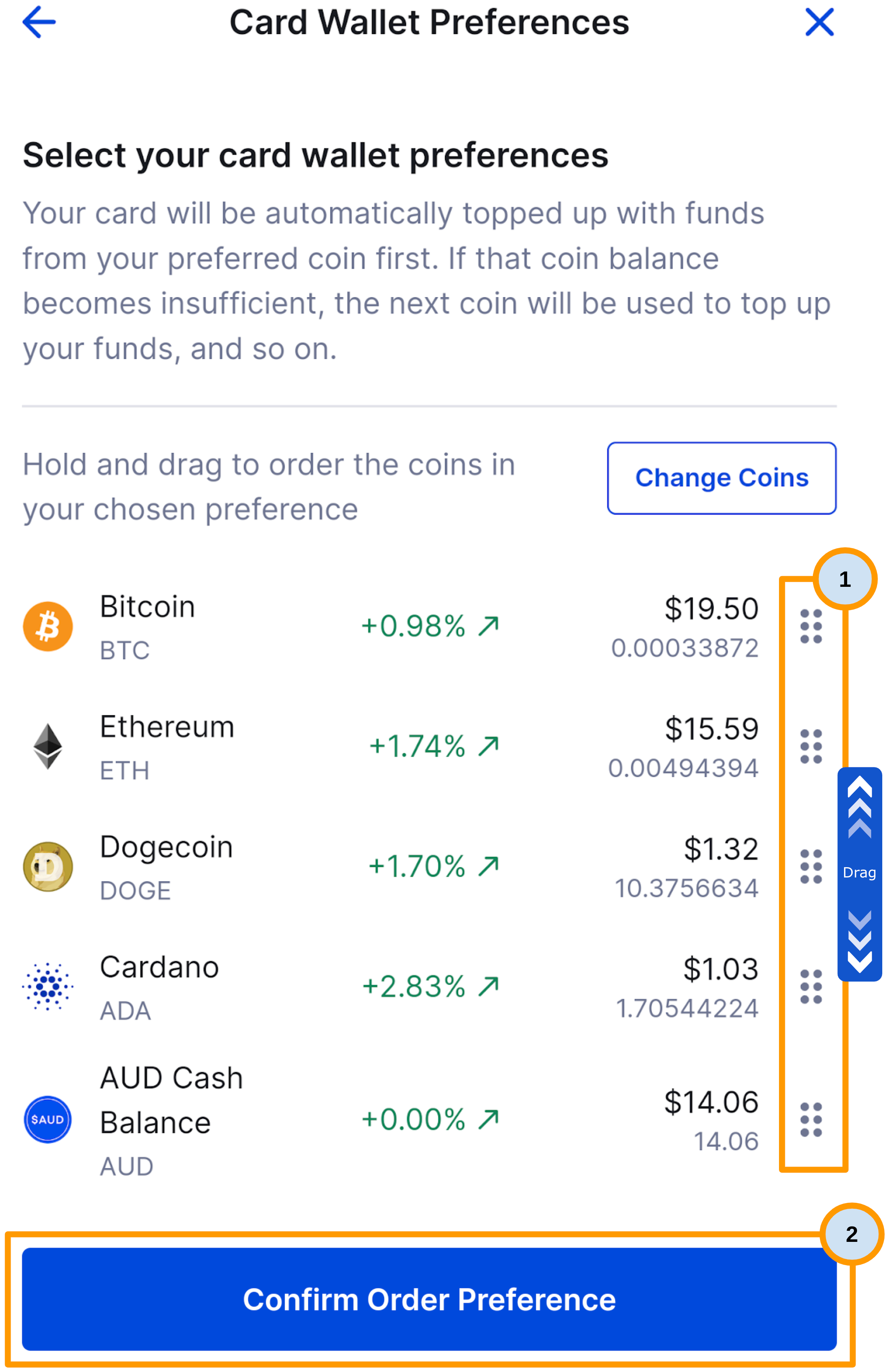 CoinSpot Mastercard - Setting Card Wallet preference - Figure 3.png