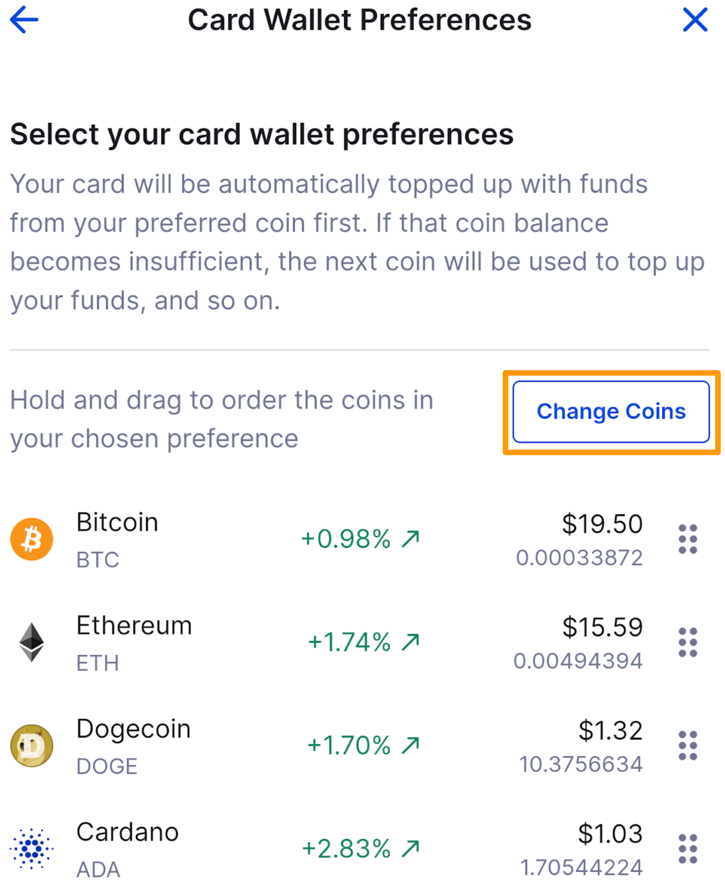 CoinSpot Mastercard - Setting Card Wallet preference - Figure 6.png