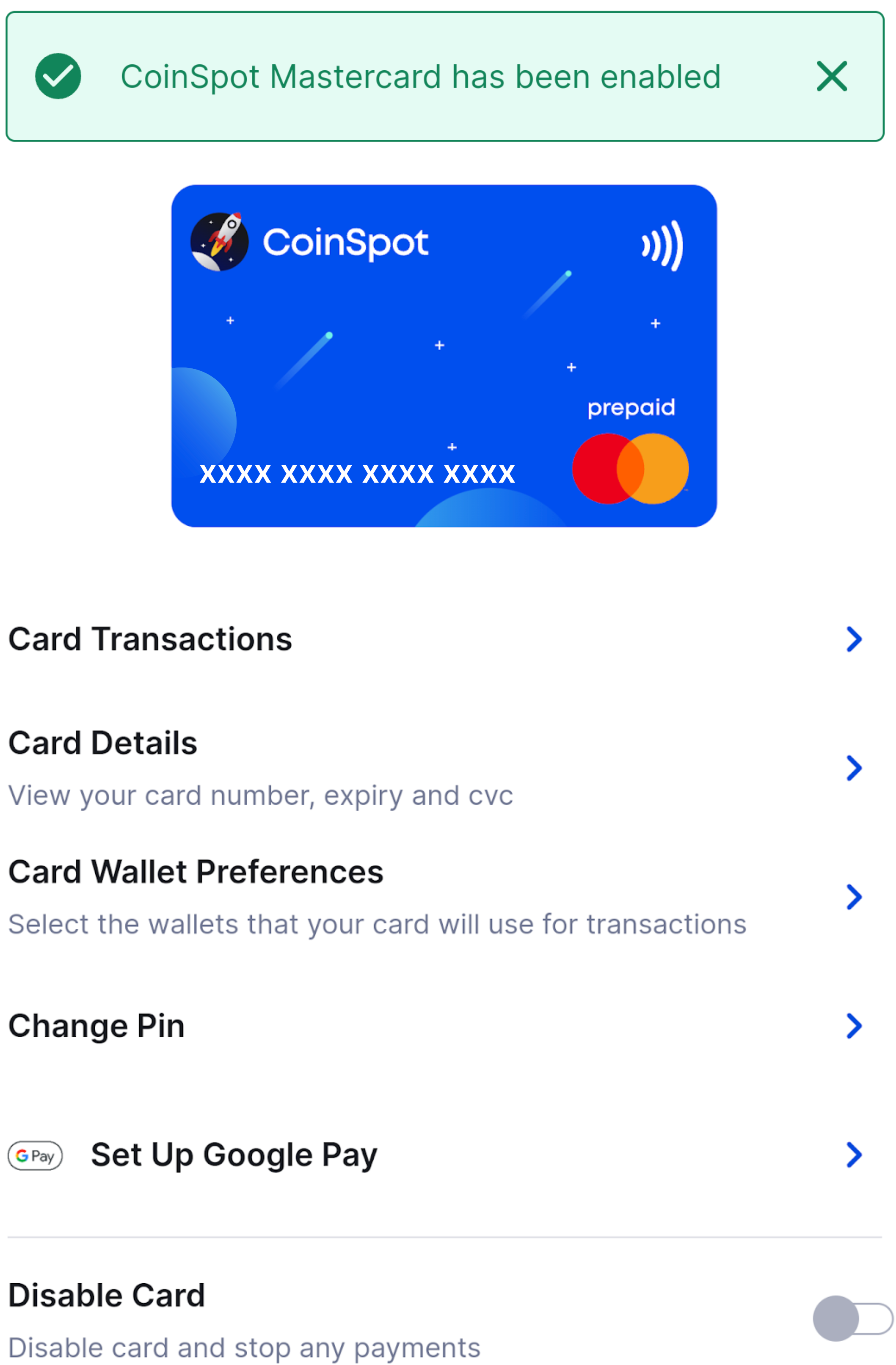 CoinSpot Mastercard - How do I Disable & Re-enable my card - Figure 7.png